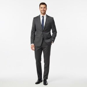 Michael Kors 2 Piece Suit Set Blazer & Pants Classic Black Wool Blend Flat Front